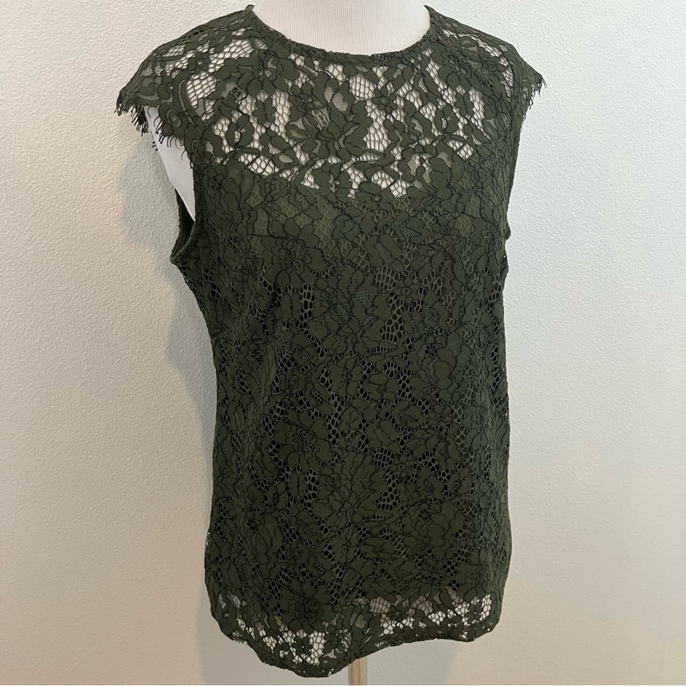 Olive Green Lace Cap Sleeve Top - Picture 5 of 11